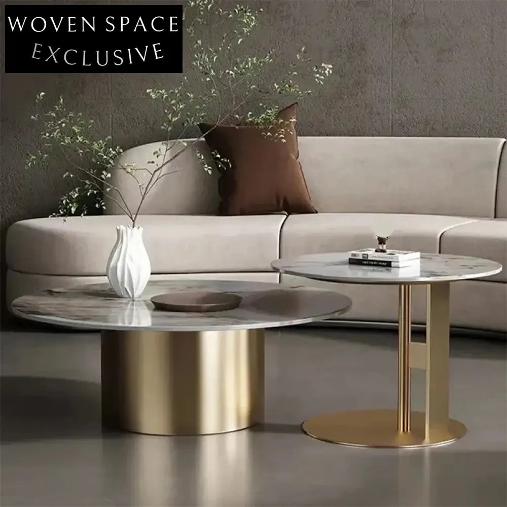 Chic Round Sintered Stone Top Coffee Table with Stainless Steel Base