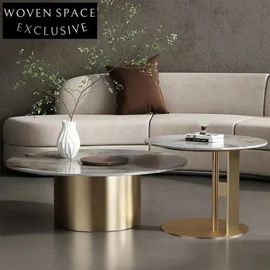 Chic Round Sintered Stone Top Coffee Table with Stainless Steel Base