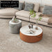 Chic Round Slate Top Leather Base Nesting Coffee Table Set