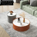 Chic Round Slate Top Leather Base Nesting Coffee Table Set
