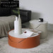 Chic Round Slate Top Leather Base Nesting Coffee Table Set