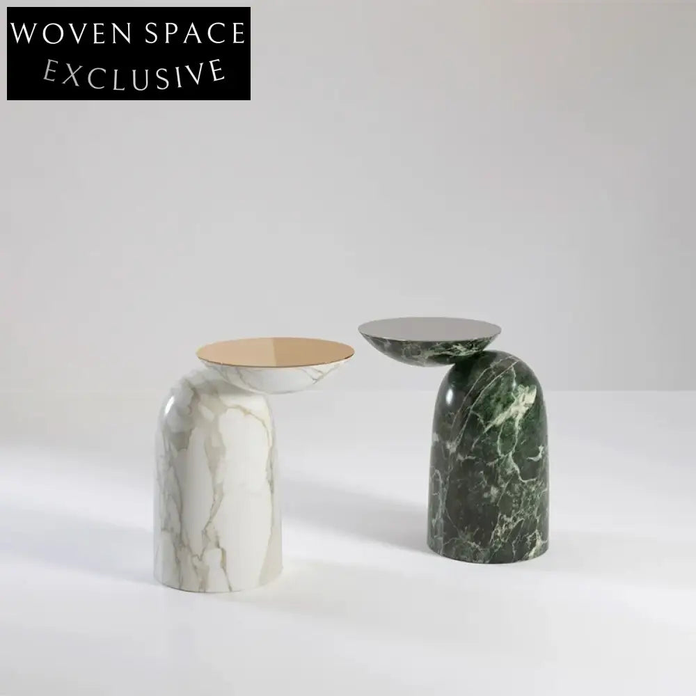 Chic Round Solid Marble Side Table: Living Room Sofa End Coffee Table