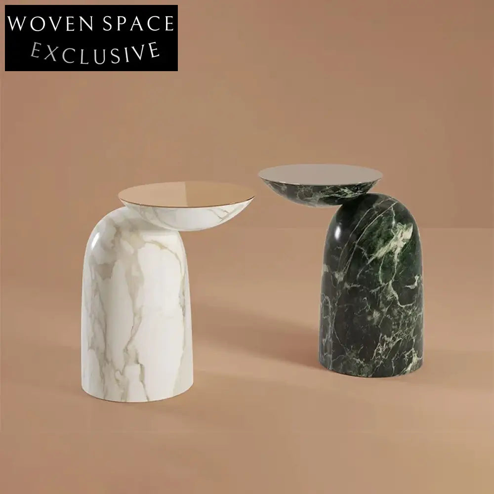 Chic Round Solid Marble Side Table: Living Room Sofa End Coffee Table