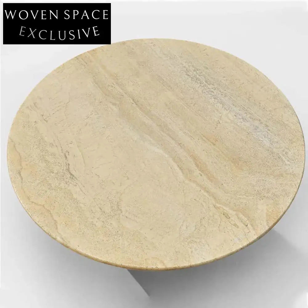 Chic Round Travertine Coffee Table, Natural Stone Modern Centerpiece for Living Room