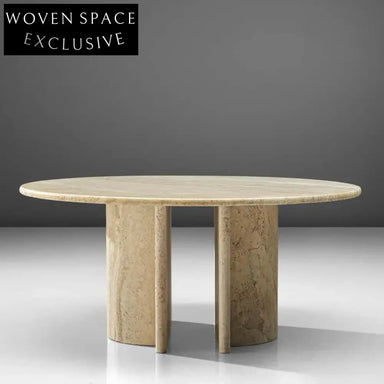 Chic Round Travertine Coffee Table, Natural Stone Modern Centerpiece for Living Room
