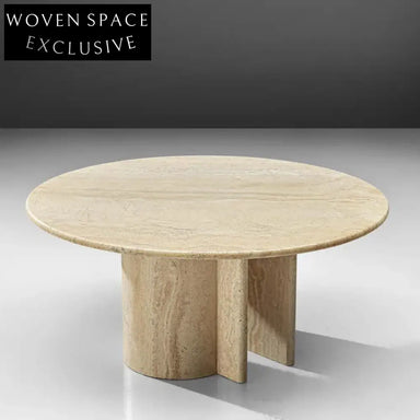 Chic Round Travertine Coffee Table, Natural Stone Modern Centerpiece for Living Room