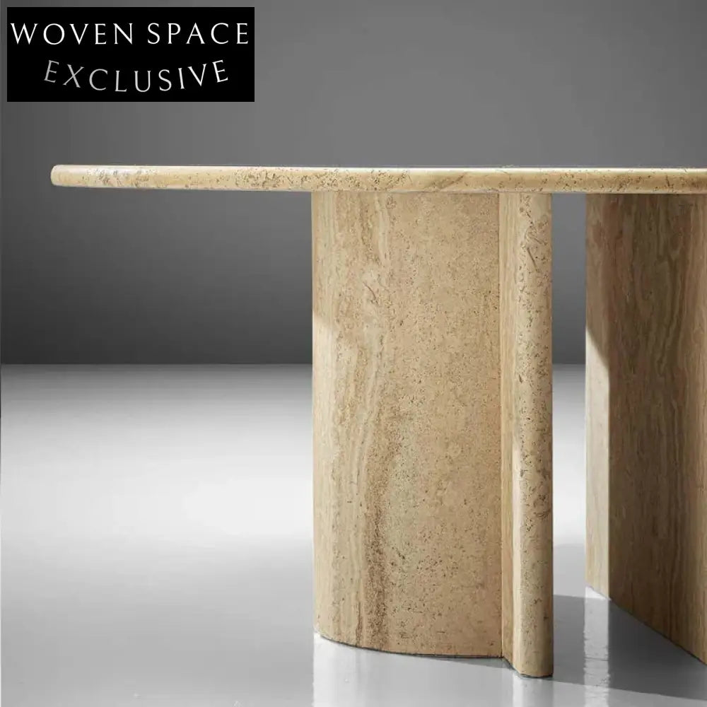 Chic Round Travertine Coffee Table, Natural Stone Modern Centerpiece for Living Room