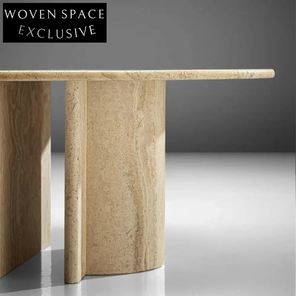 Chic Round Travertine Coffee Table, Natural Stone Modern Centerpiece for Living Room