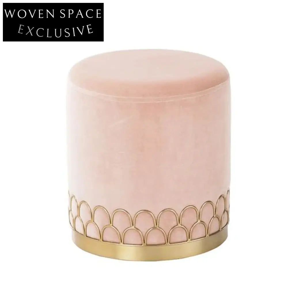 Chic Round Velvet Ottoman Stool, Modern Antique Design, Makeup & Shoe Chair