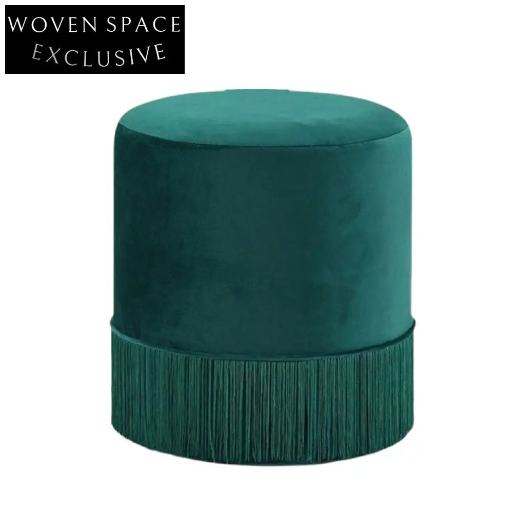 Chic Round Velvet Ottoman Stool, Modern Antique Design, Makeup & Shoe Chair