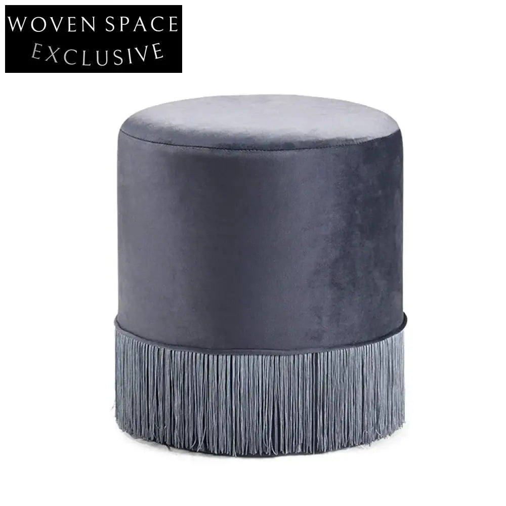 Chic Round Velvet Ottoman Stool, Modern Antique Design, Makeup & Shoe Chair