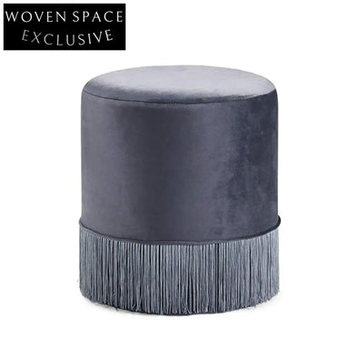 Chic Round Velvet Ottoman Stool, Modern Antique Design, Makeup & Shoe Chair