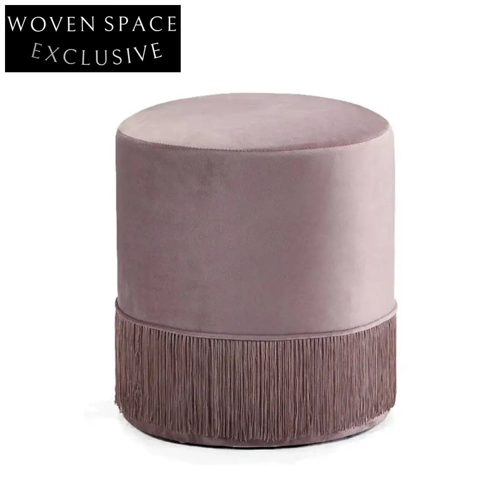 Chic Round Velvet Ottoman Stool, Modern Antique Design, Makeup & Shoe Chair