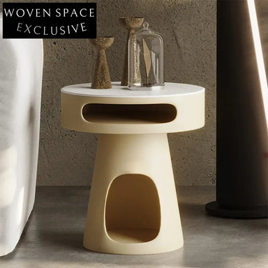 Chic Round Wood Coffee Table with Slate Top and Hidden Storage