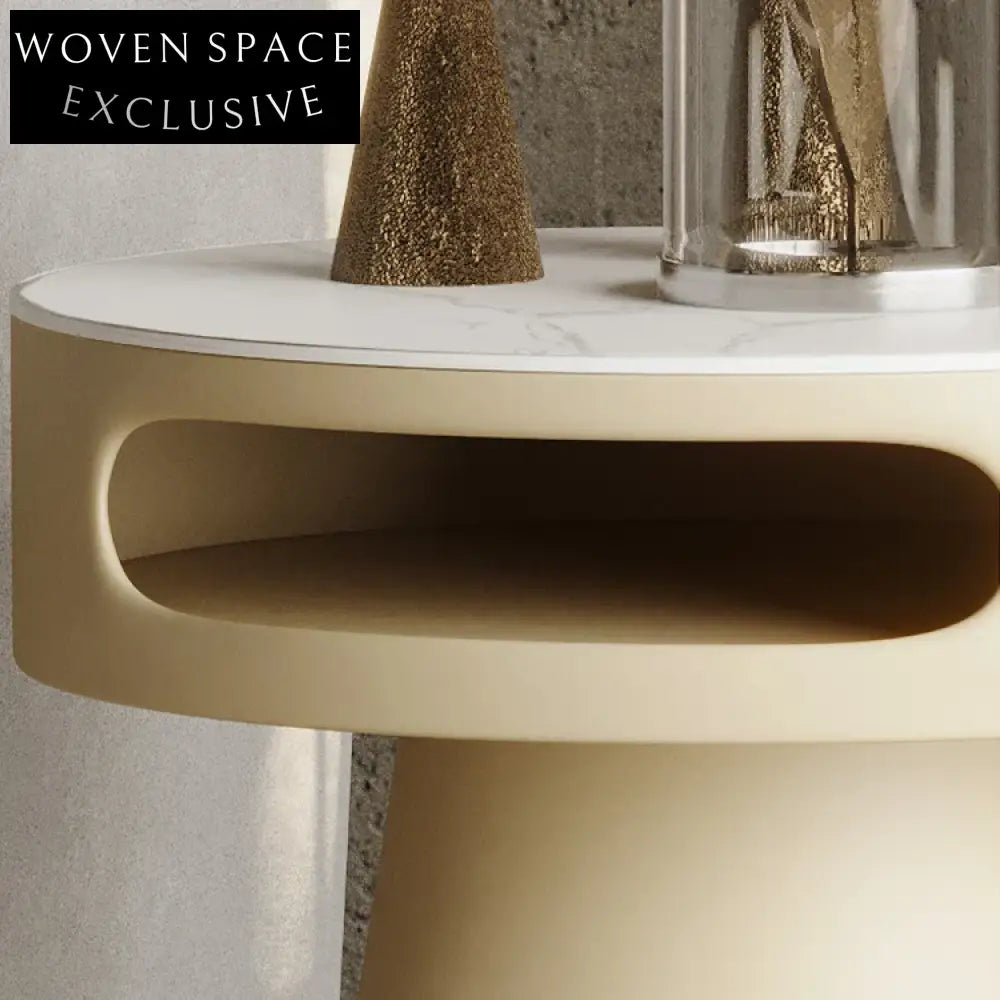 Chic Round Wood Coffee Table with Slate Top and Hidden Storage