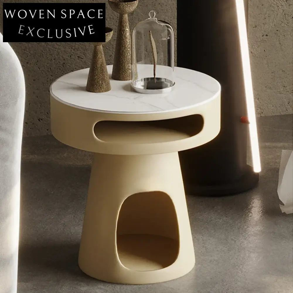 Chic Round Wood Coffee Table with Slate Top and Hidden Storage