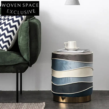 Chic Scandinavian Modern Velvet Round Ottoman Pouf with Gold Base Stool