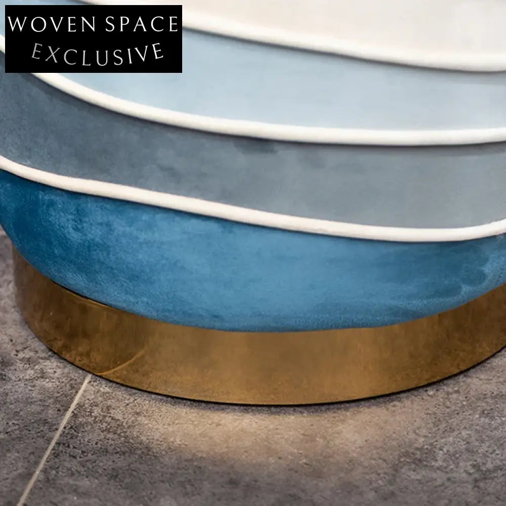 Chic Scandinavian Modern Velvet Round Ottoman Pouf with Gold Base Stool