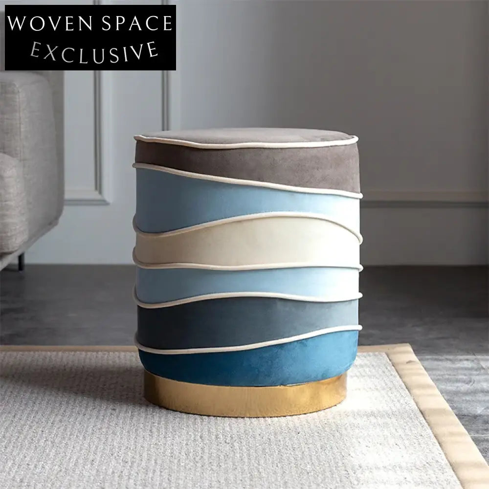 Chic Scandinavian Modern Velvet Round Ottoman Pouf with Gold Base Stool