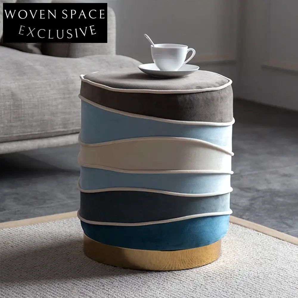 Chic Scandinavian Modern Velvet Round Ottoman Pouf with Gold Base Stool