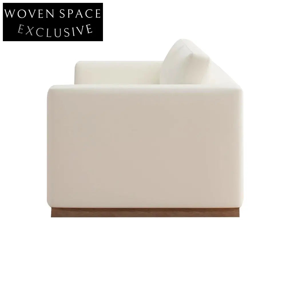 Chic Slim Arm Sleeper Sofa, White Linen Upholstery, Solid Wood Base