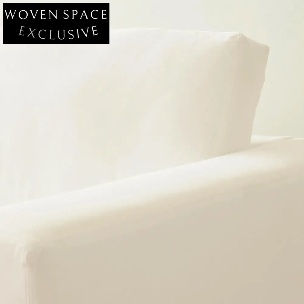 Chic Slim Arm Sleeper Sofa, White Linen Upholstery, Solid Wood Base