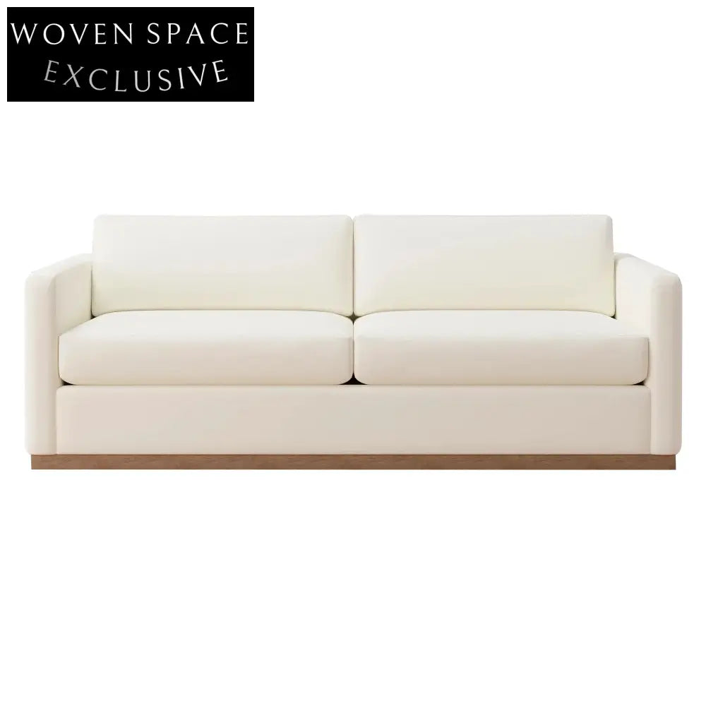 Chic Slim Arm Sleeper Sofa, White Linen Upholstery, Solid Wood Base