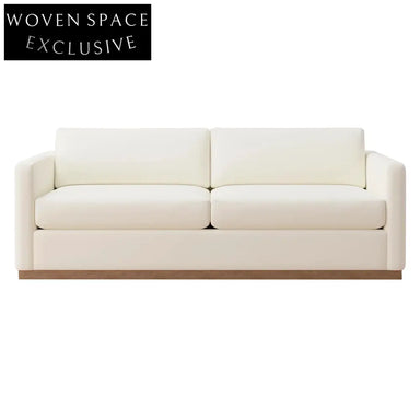 Chic Slim Arm Sleeper Sofa, White Linen Upholstery, Solid Wood Base