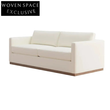 Chic Slim Arm Sleeper Sofa, White Linen Upholstery, Solid Wood Base