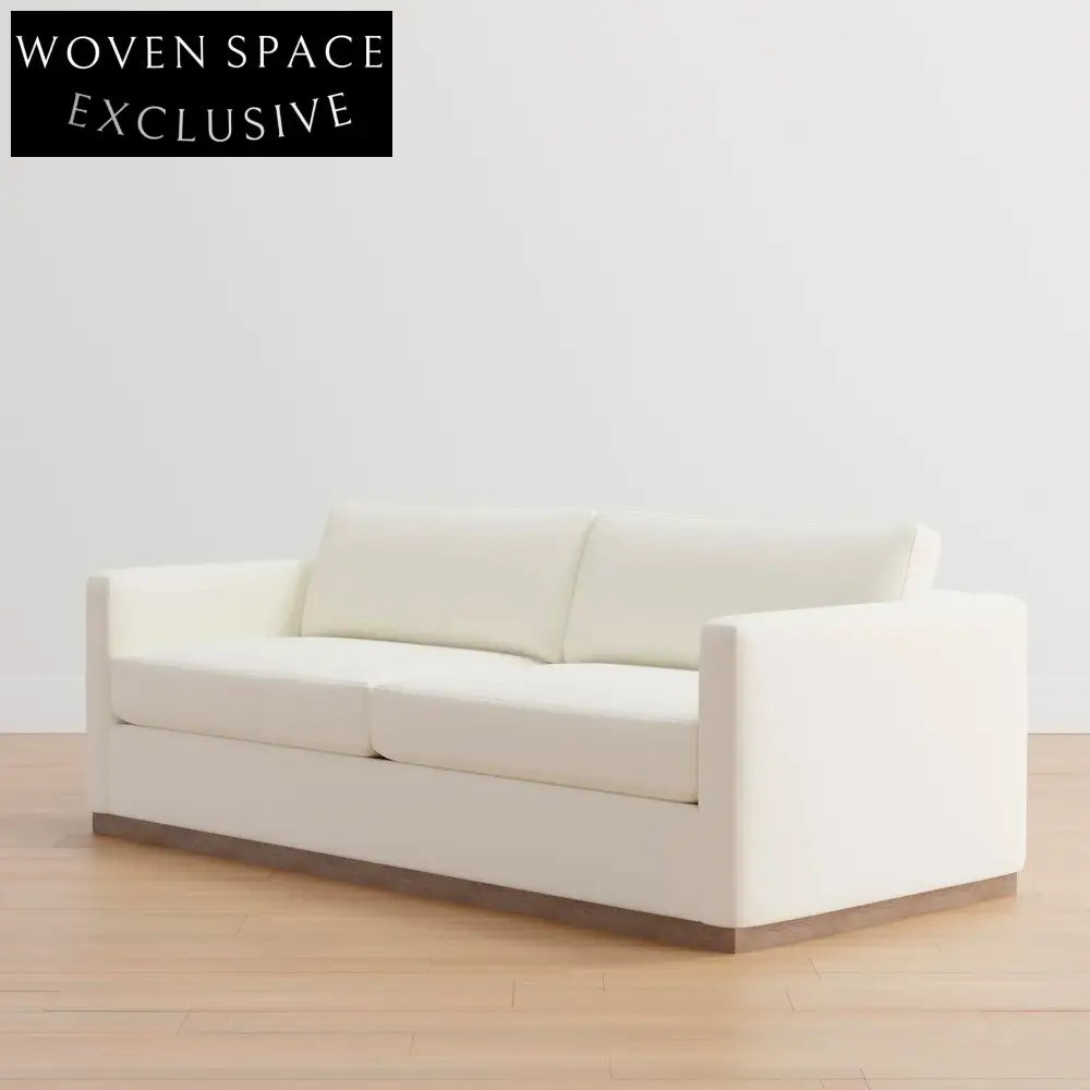 Chic Slim Arm Sleeper Sofa, White Linen Upholstery, Solid Wood Base