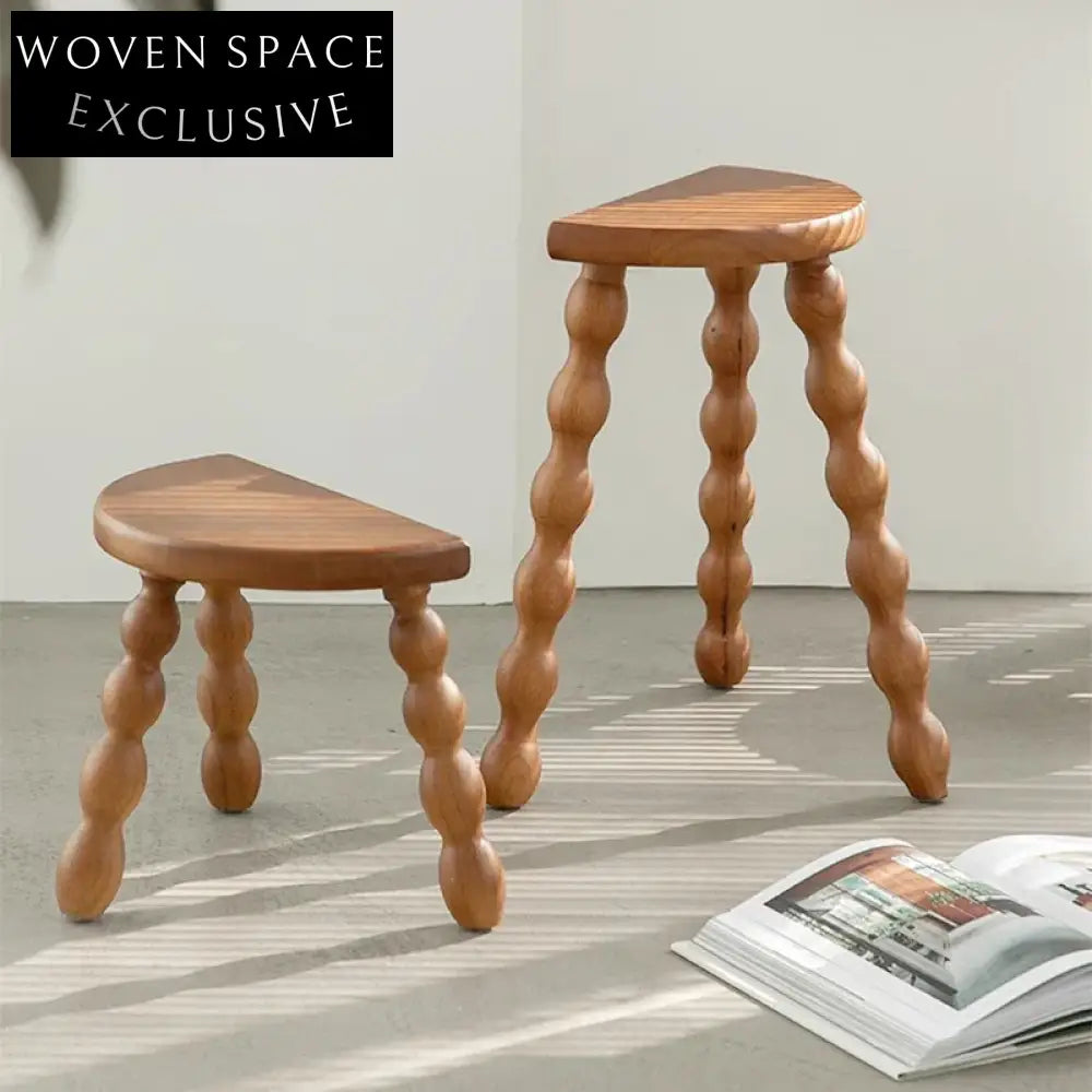 Chic Solid Rubber Wood Semicircle Seat Dining Stool with Unique Legs