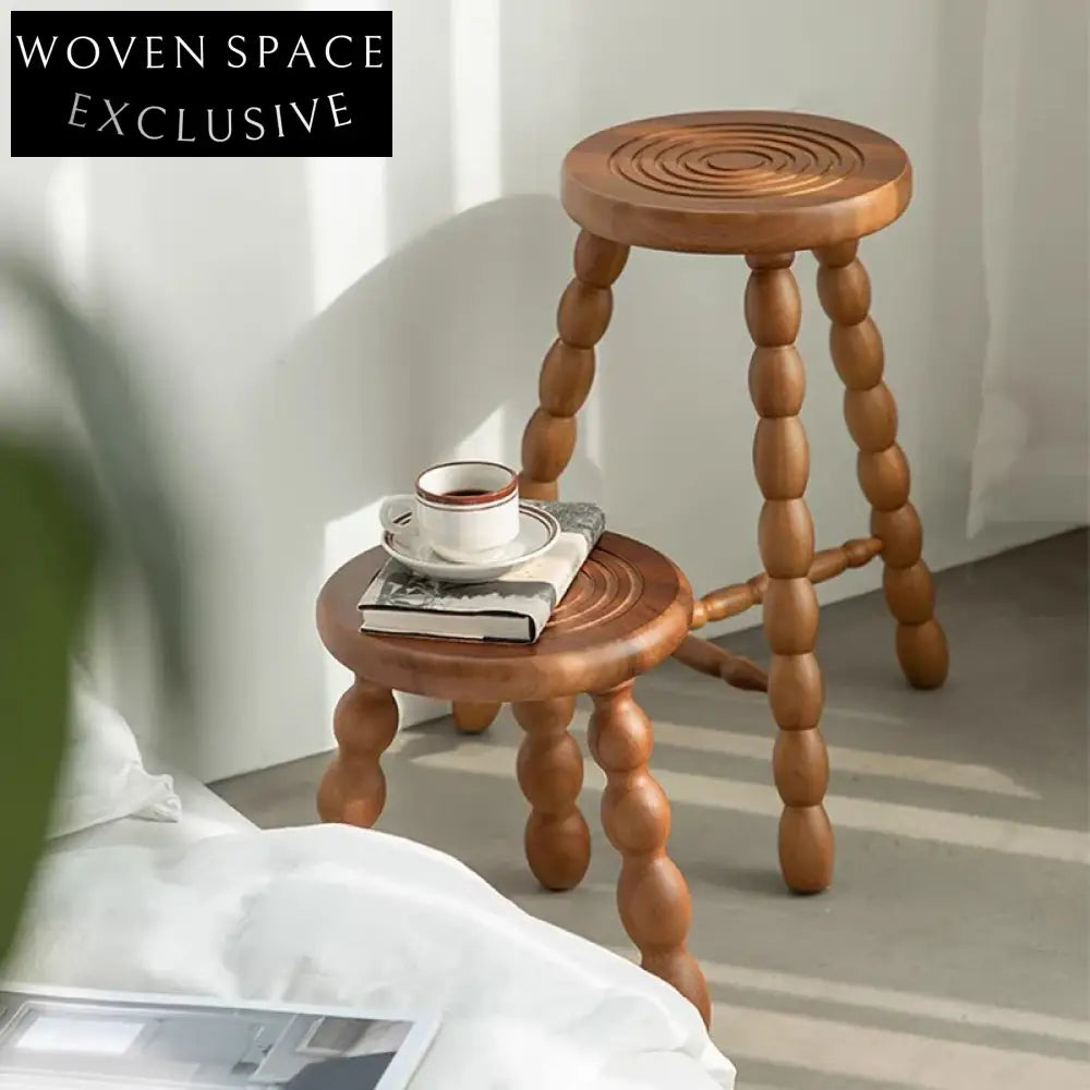 Chic Solid Rubber Wood Semicircle Seat Dining Stool with Unique Legs