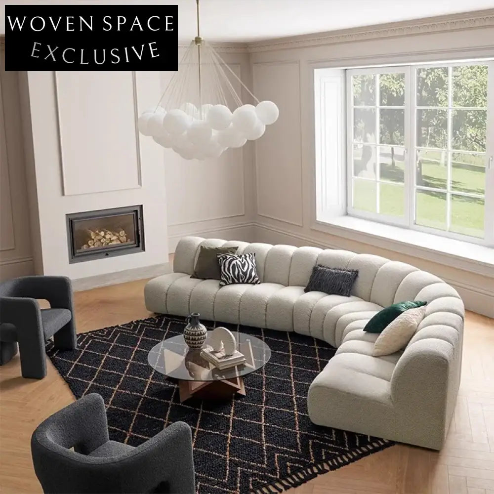 Chic Teddy Fabric Curved Sectional Floor Sofa with Pine Wood Frame