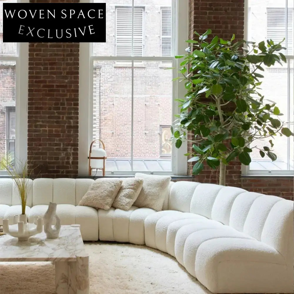 Chic Teddy Fabric Curved Sectional Floor Sofa with Pine Wood Frame