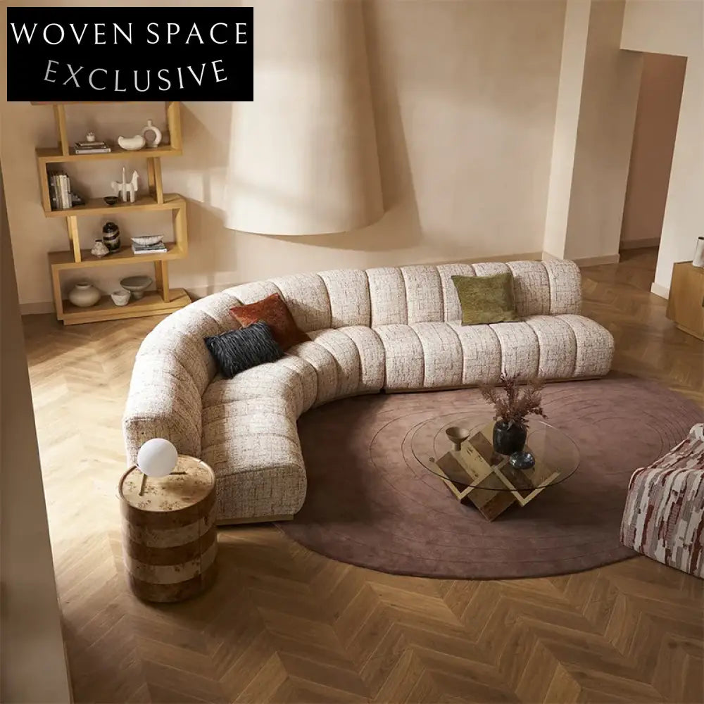 Chic Teddy Fabric Curved Sectional Floor Sofa with Pine Wood Frame