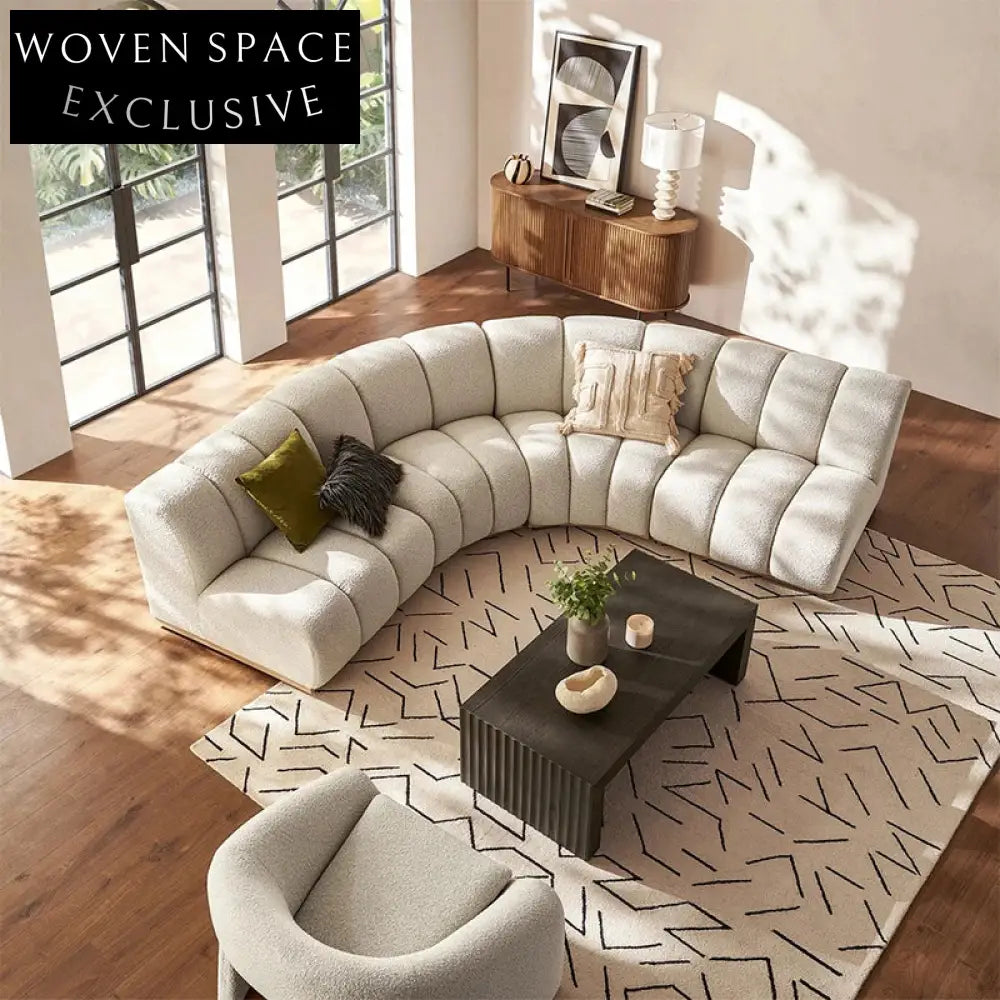 Chic Teddy Fabric Curved Sectional Floor Sofa with Pine Wood Frame