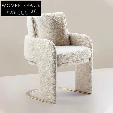 Chic Teddy Fabric Dining Armchair with Sturdy Metal Base for Modern Dining