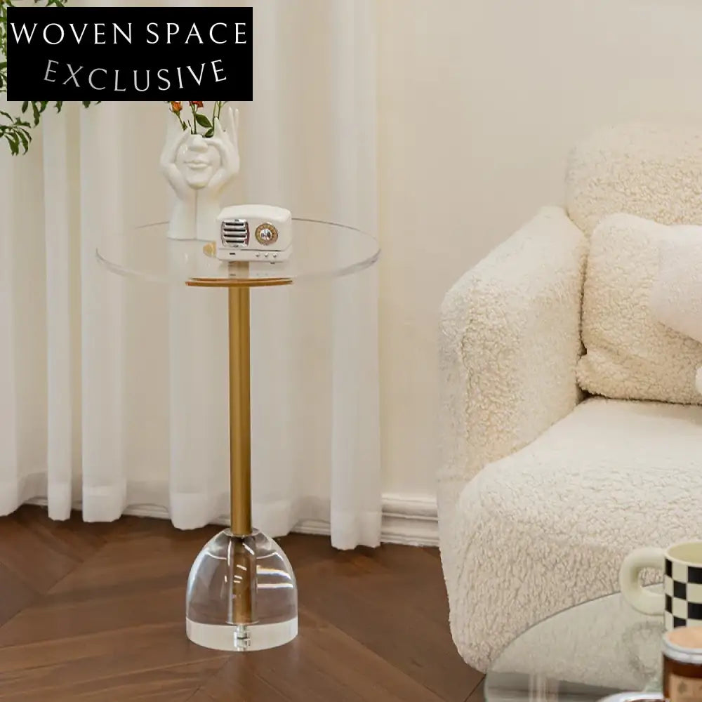 Chic Transparent Acrylic Gold Metal Round Modern Living Room Side Coffee Table