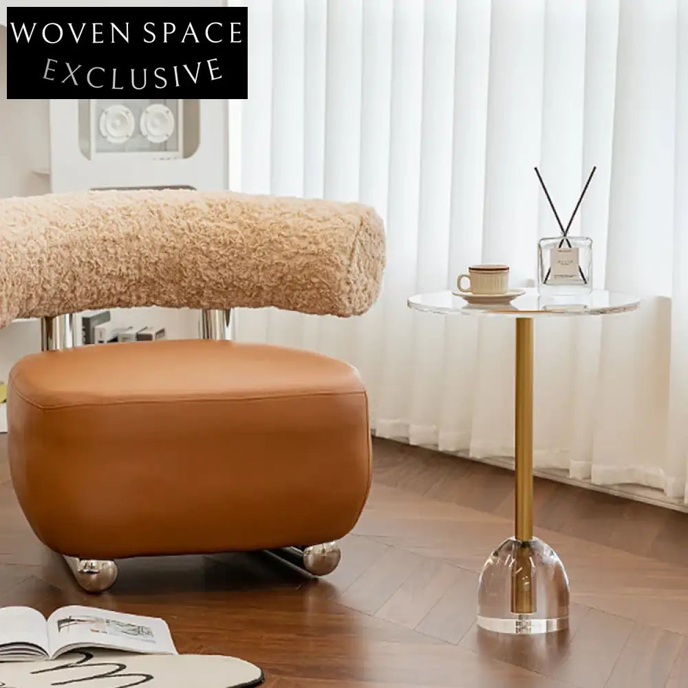 Chic Transparent Acrylic Gold Metal Round Modern Living Room Side Coffee Table