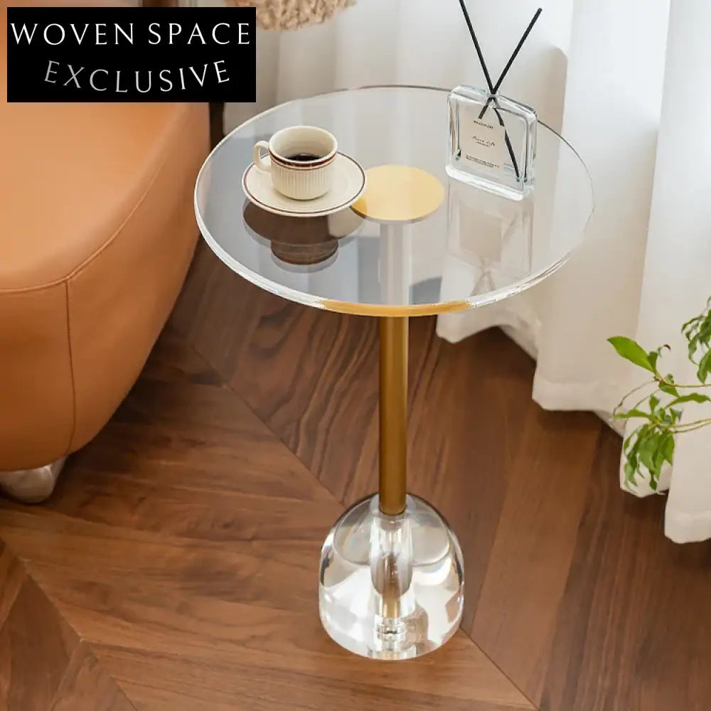 Chic Transparent Acrylic Gold Metal Round Modern Living Room Side Coffee Table
