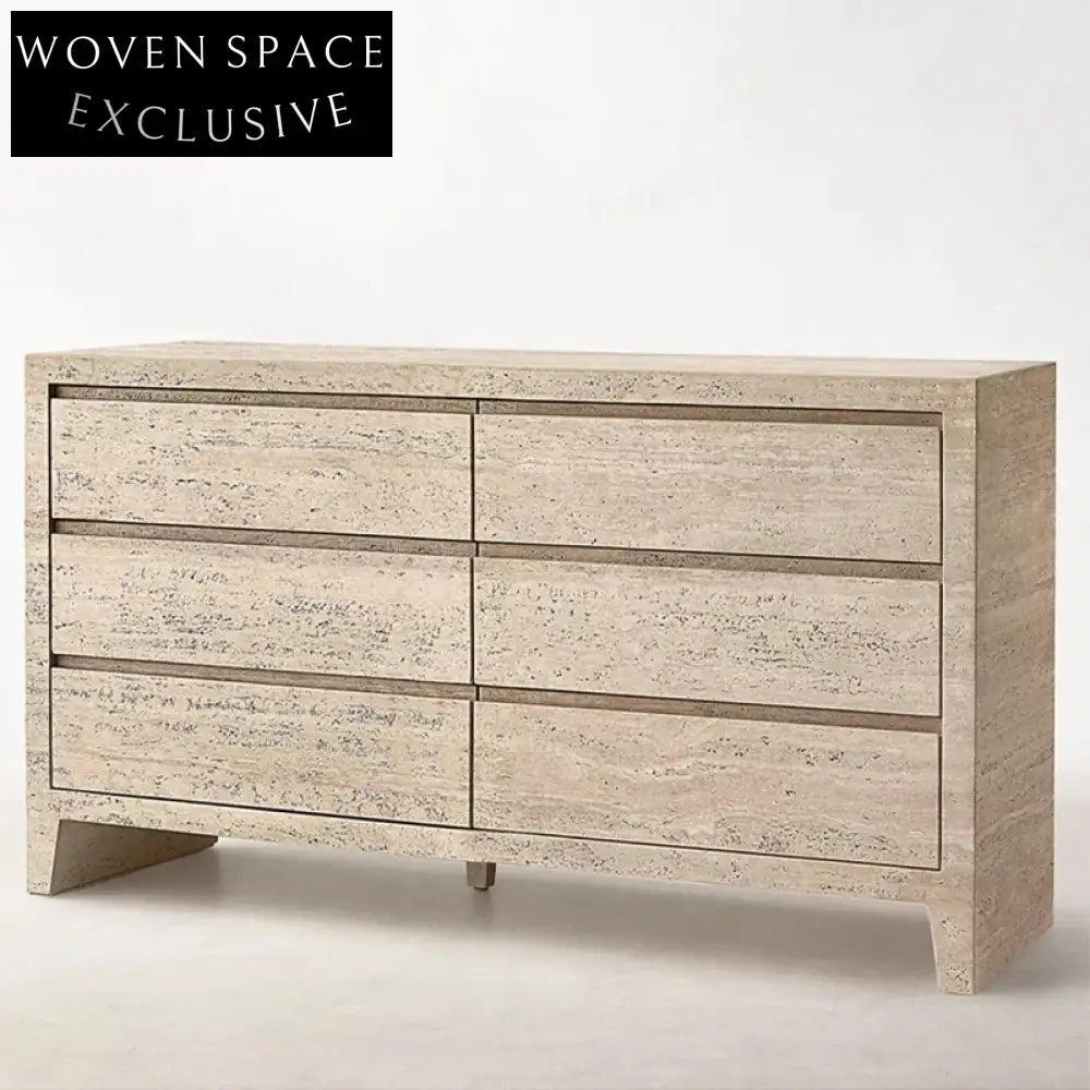 Chic Travertine Marble 6-Drawer Hallway Accent Cabinet