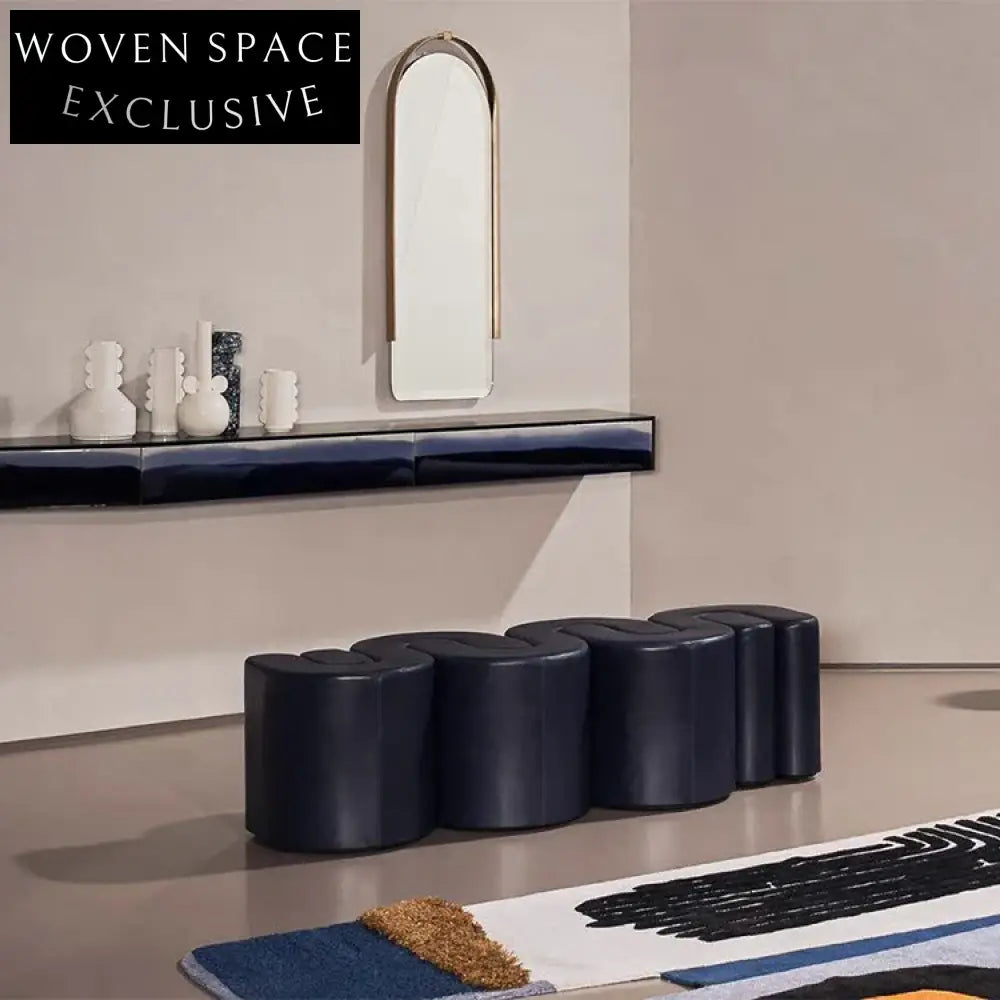 Chic U-Shaped Fabric Ottoman Low Stool – Entryway Shoe Changing Bench