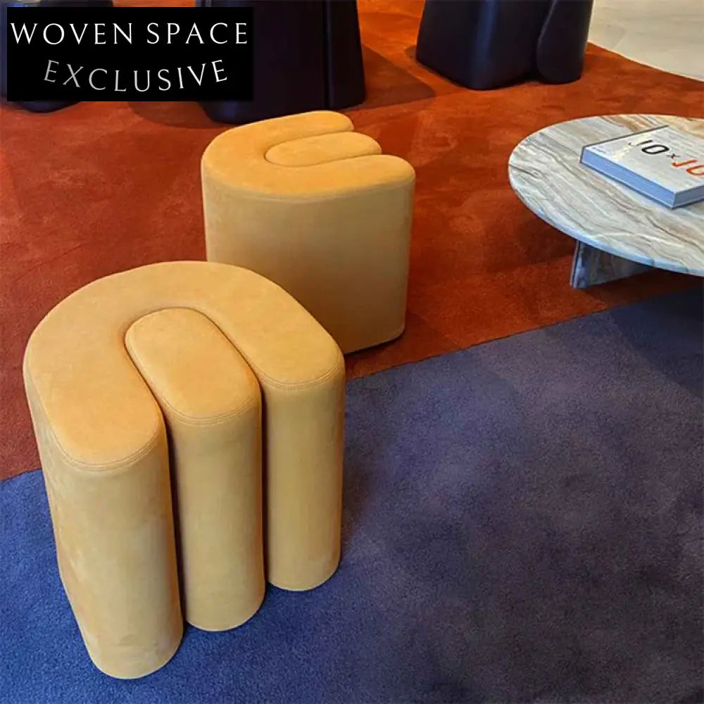 Chic U-Shaped Fabric Ottoman Low Stool – Entryway Shoe Changing Bench