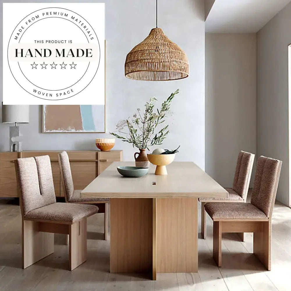 Chic Upholstered Flax Fabric Natural Oak Wood Modern Dining Chair