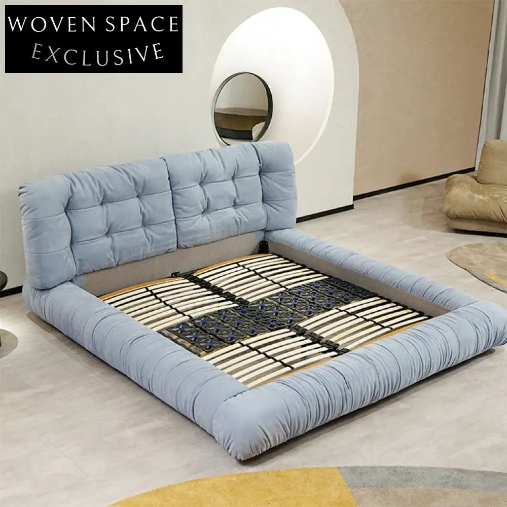 Chic Upholstered Solid Pine Wood Bed Frame with Tufted Headboard