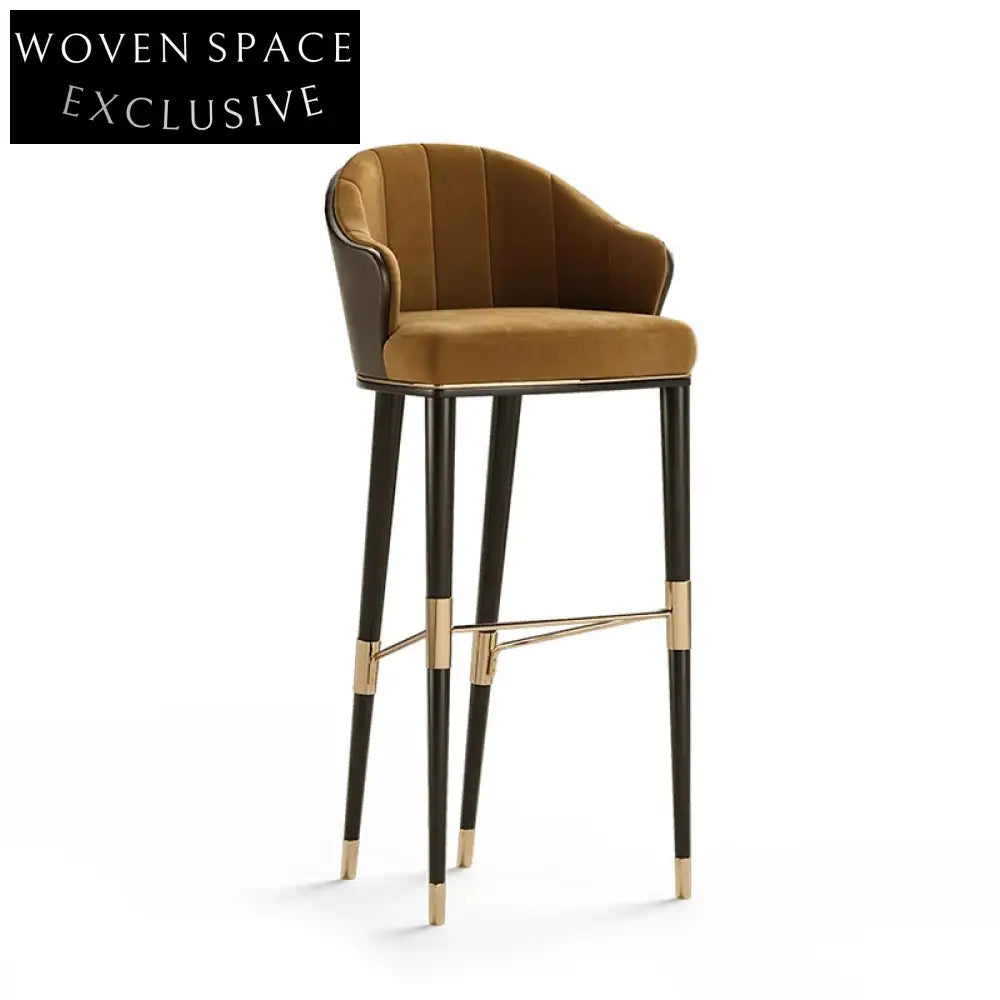 Chic Velvet Fabric High Bar Stool with Backrest and Wooden Legs