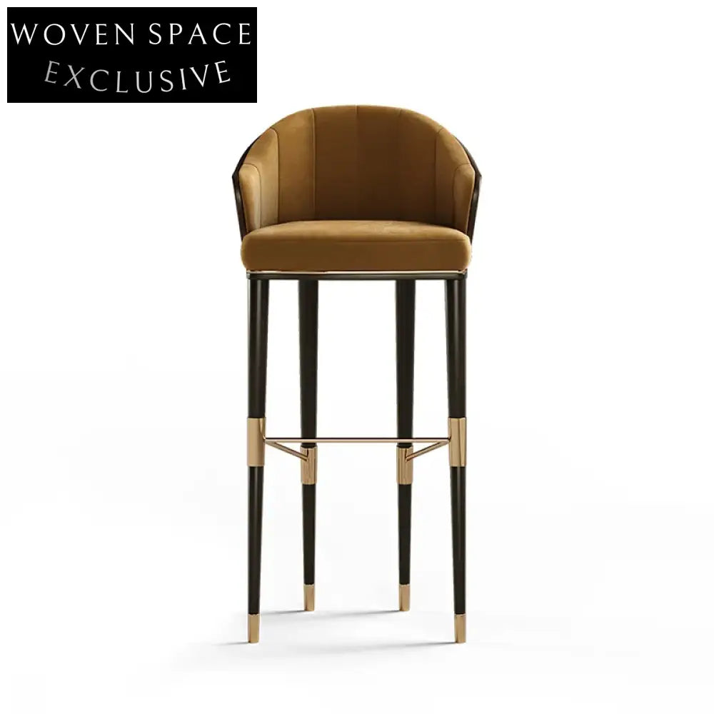 Chic Velvet Fabric High Bar Stool with Backrest and Wooden Legs