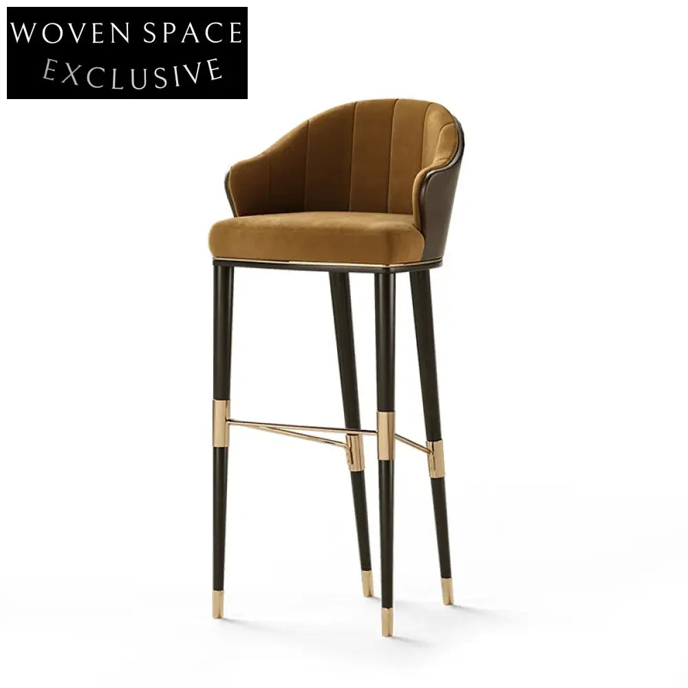 Chic Velvet Fabric High Bar Stool with Backrest and Wooden Legs
