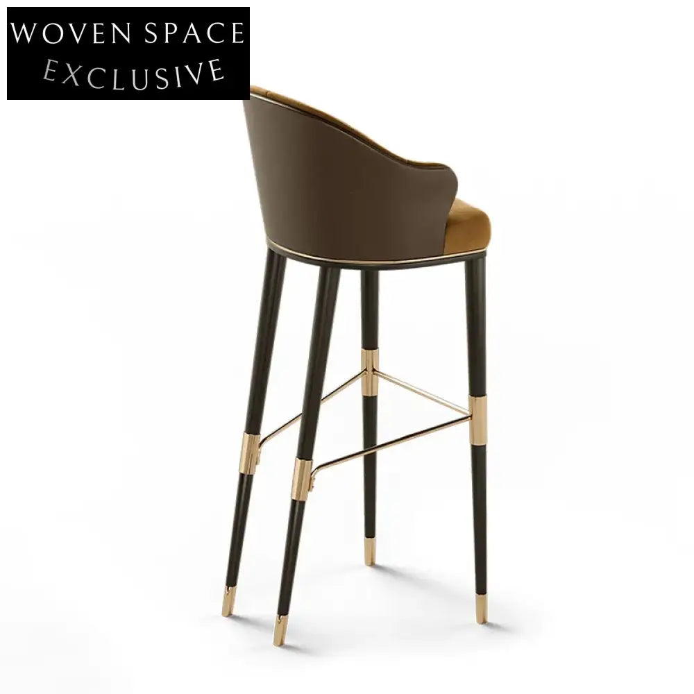 Chic Velvet Fabric High Bar Stool with Backrest and Wooden Legs