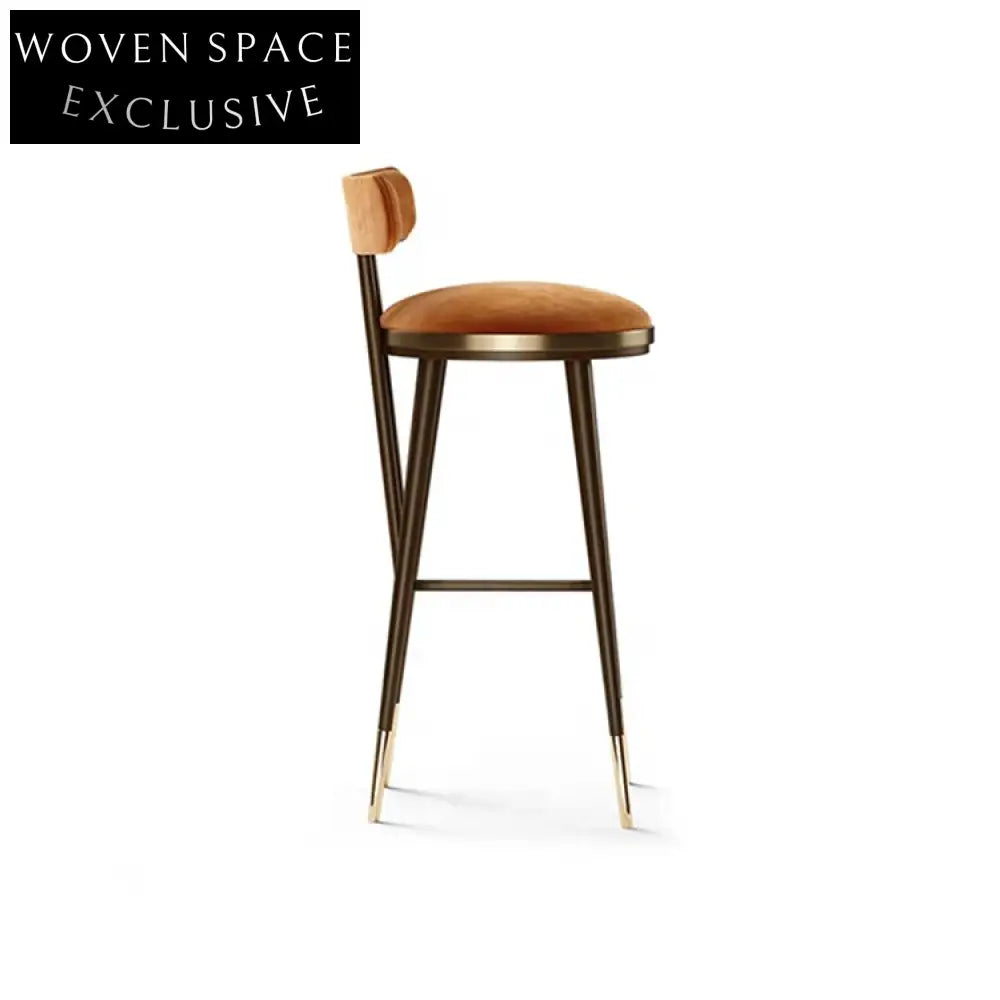 Chic Velvet Rattan Counter Bar Stool with Elegant Golden Wood Legs